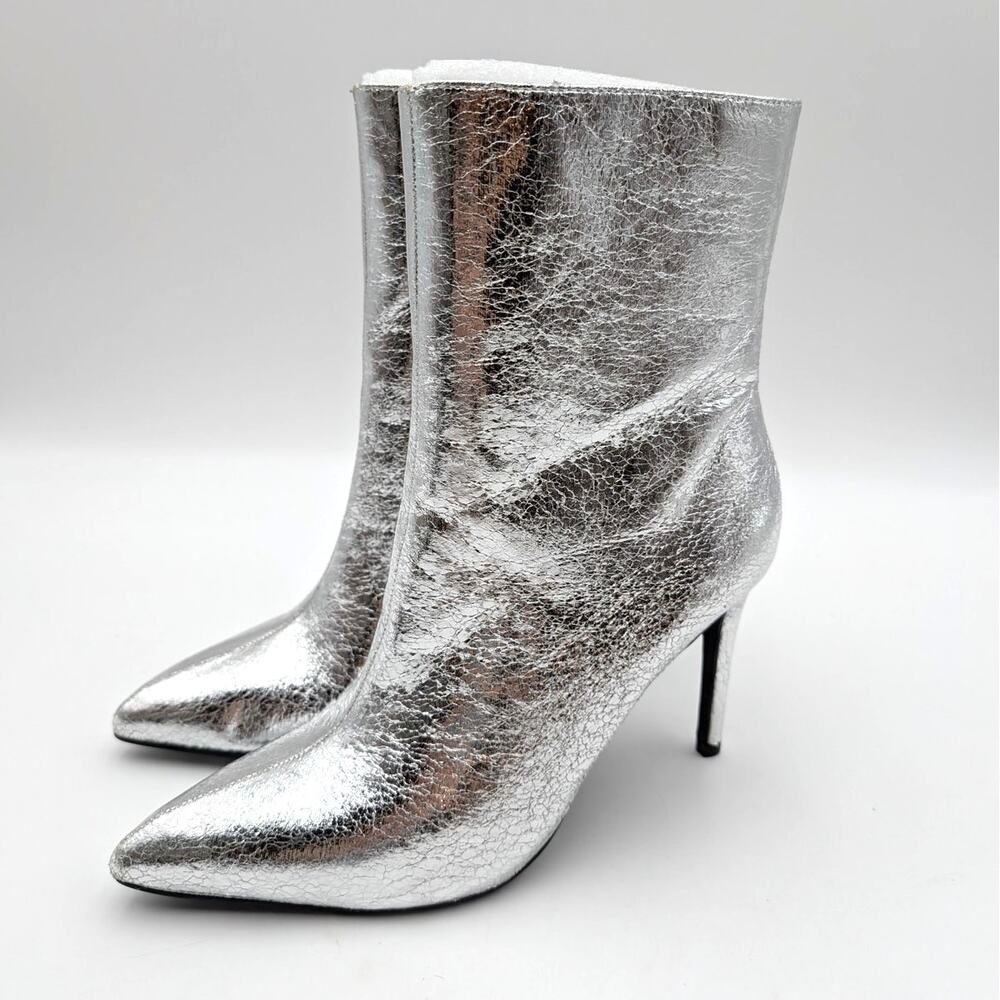 Mia Mardi Stiletto Heel Ankle Bootie Pointed Toe Women's Silver Size US7.5M EU38